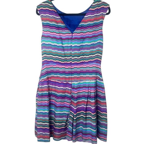 Shoshanna Fit & Flare Sleeveless Kaleidoscope Silk Dress Multicolor Sz 10 - Picture 9 of 12